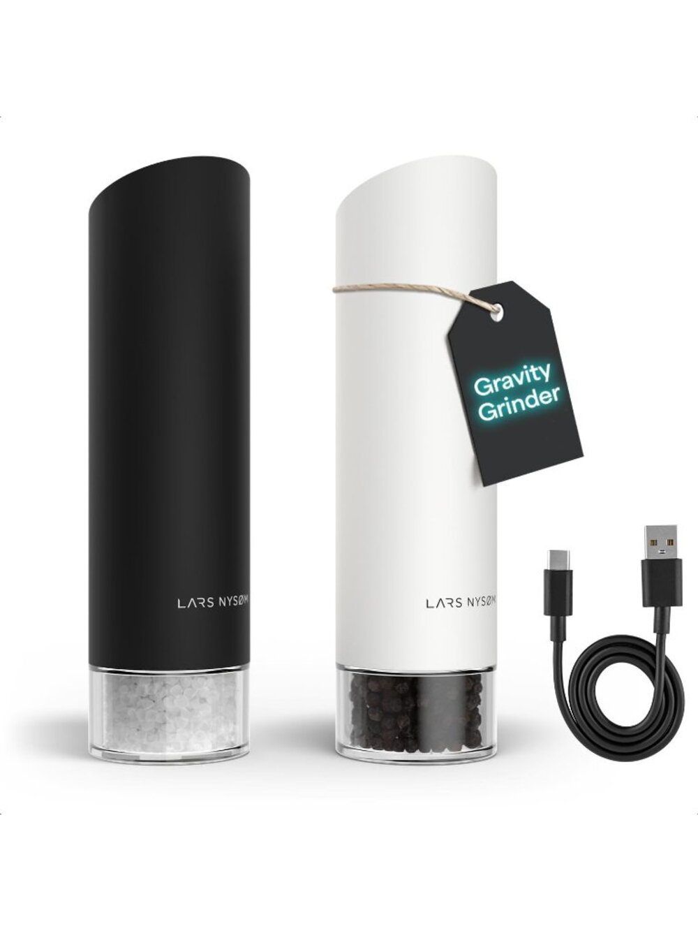 2PCS LARS NYSØM Electric Gravity ABS Rechargeable Salt & Pepper Mill